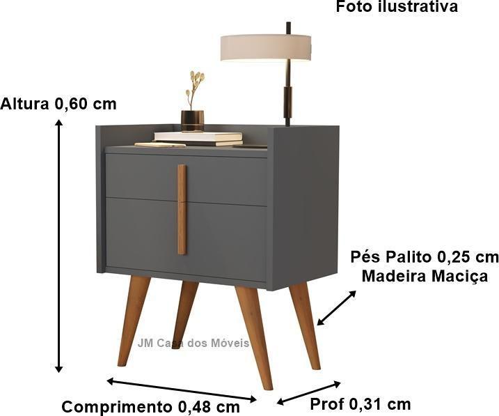 Imagem de Kit 2 Mesa Cabeceira Gaveta E Porta Davi Pés Palito Cor Onix