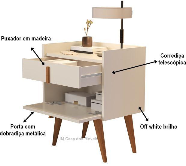 Imagem de Kit 2 Mesa de Cabeceira 1 Gaveta 1 Porta Pés Palito 1188 Davi Off White - Comprar Moveis em Casa