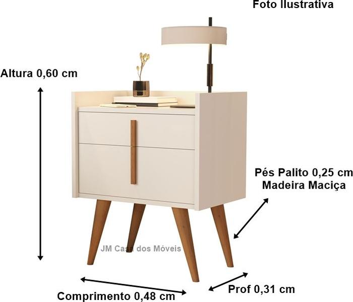 Imagem de Kit 2 Mesa de Cabeceira Com gaveta e porta Davi Pés Palito cor Off White - Comprar Moveis em Casa