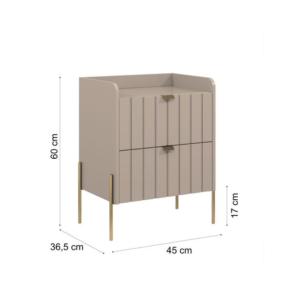 Imagem de kit 2 mesa de cabeceira com gaveta para cama quarto moriah 45cm pés e puxadores em ferro classico dourado