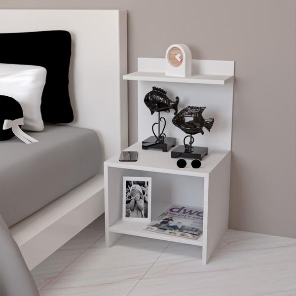 Imagem de Kit 2 Mesa De Cabeceira Compacta Mdf Branco Nicho Fácil Montagem