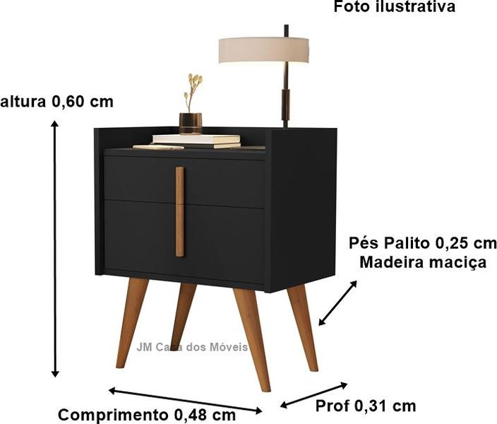 Imagem de Kit 2 Mesa de Cabeceira Davi 1 Gaveta 1 Porta Pés Palito Preto  Comprar móveis para sua casa