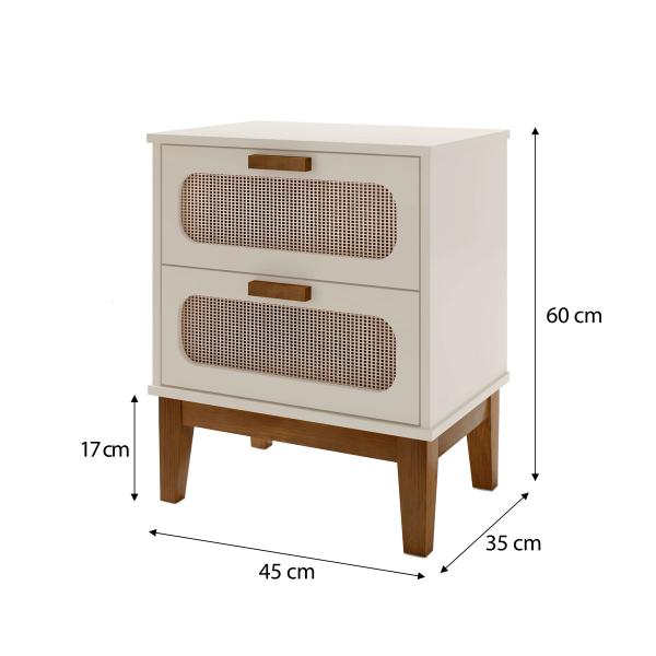 Imagem de kit 2 mesa de cabeceira de cama Santorini 45cm 2 gavetas frente com tela indiana design moderno e elegante