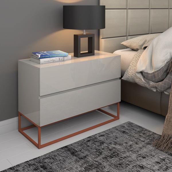 Imagem de Kit 2 mesa de cabeceira industrial com gaveta eros 60cm para quarto cama casal /queen base cobre rose