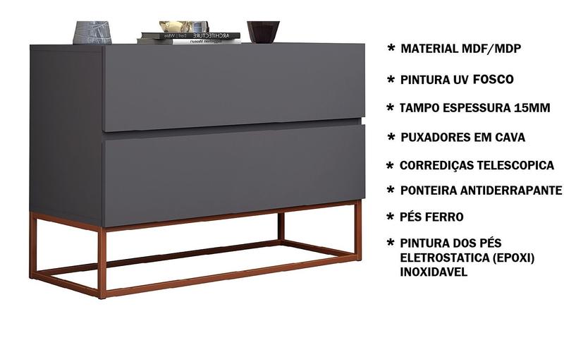 Imagem de Kit 2 Mesa de Cabeceira Para Cama Criados Eros 60cm Estilo Industrial com Base De Ferro Cinza Fosco /Cobre Moderna