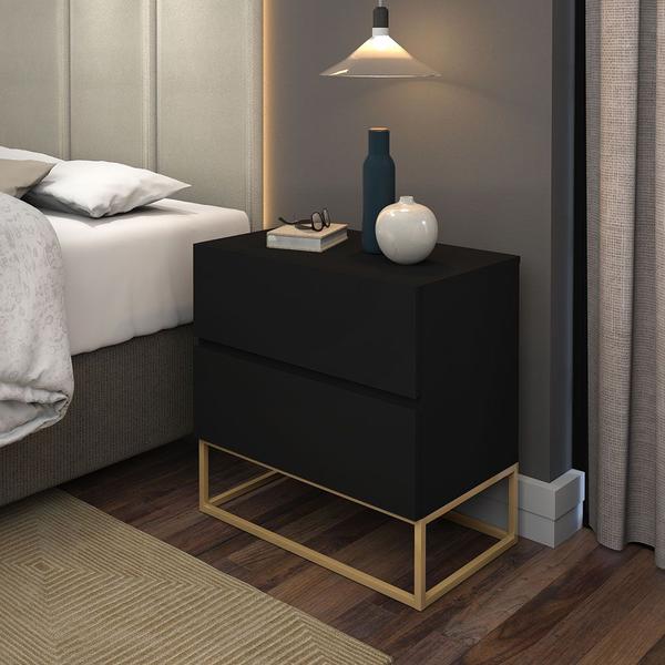 Imagem de kit 2 mesa de cabeceira para quarto eros 45cm estilo industrial pé de ferr dourado design moderno e elegante