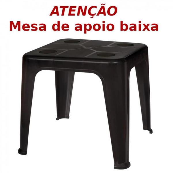 Imagem de Kit 2 Mesas de Apoio Plastica Multiuso com Porta-copos Preta  Mor 