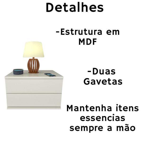 Imagem de Kit 2 Mesas de Cabeceira 2 Gavetas 40 cm MDF Branco