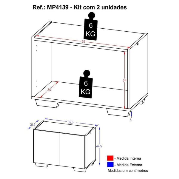 Imagem de Kit 2 Mesas de Cabeceira 2 Portas e Pés Multimóveis MP4139