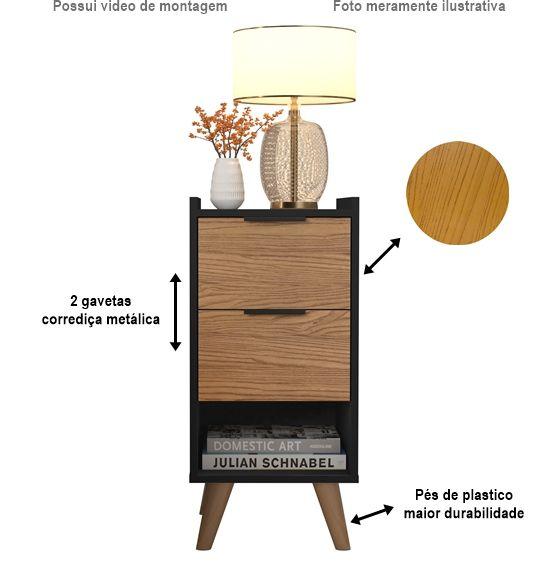 Imagem de Kit 2 Mesas de Cabeceira Apê 2 Gavetas Pés Palito Preto/Cinamomo - JM Casa dos Moveis