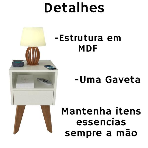 Imagem de Kit 2 Mesas de Cabeceira com Gaveta 30 cm MDF Branco com Pés