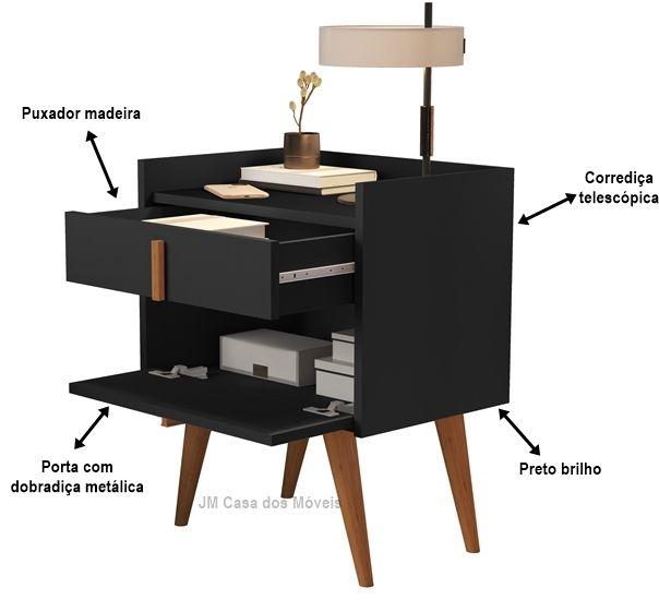 Imagem de Kit 2 Mesas de Cabeceira Dama Pés Palito madeira cor Preto - Comprar Moveis em Casa