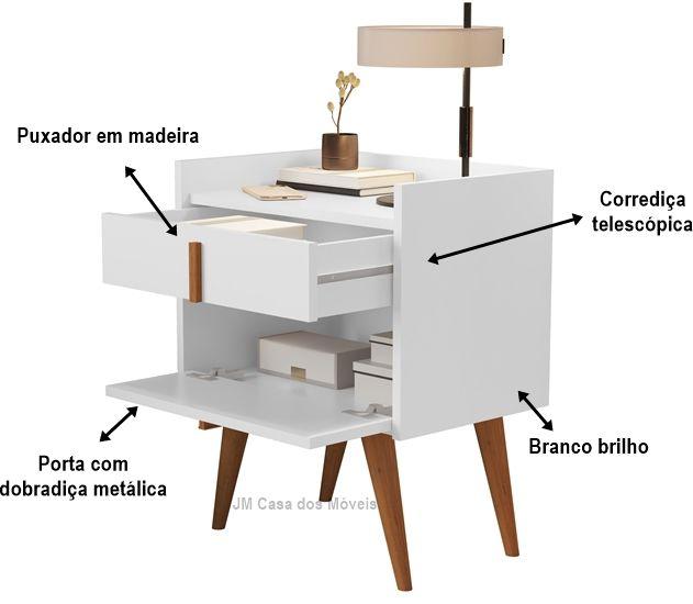 Imagem de Kit 2 Mesas de Cabeceira Davi 1 Gaveta 1 Porta Pés Palito - Várias Cores - JM Casa dos Moveis