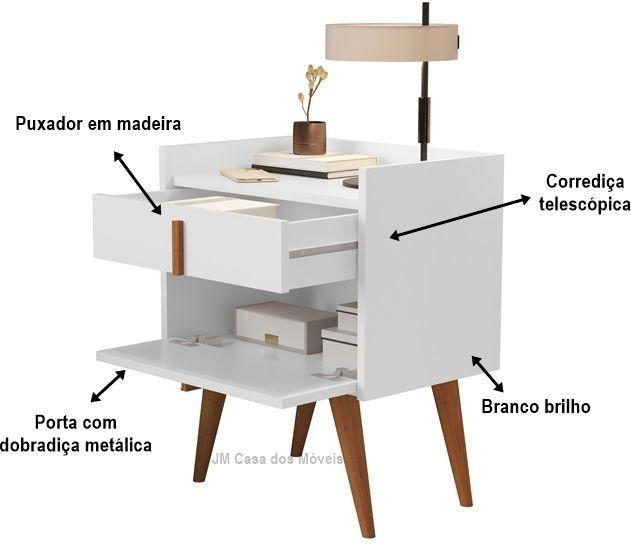 Imagem de Kit 2 Mesas de Cabeceira DAVI Pés Madeira Gaveta e Porta cores - Comprar Moveis para sua Casa