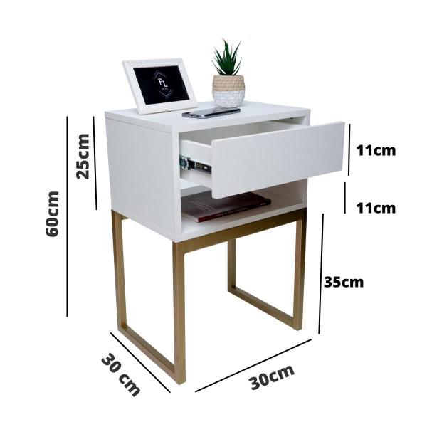 Imagem de KIT 2 Mesas De Cabeceira Industrial Off White Eco 30cm Base Dourada Enviamos Montado