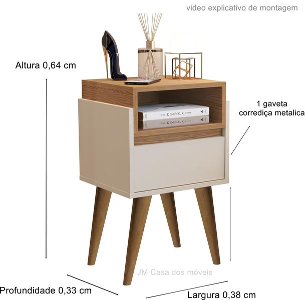 Imagem de Kit 2 Mesas de Cabeceira Luxo com 1 Gaveta Pés Palito Yasmim - Cores - Comprar Moveis em Casa