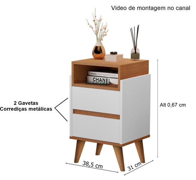 Imagem de Kit 2 Mesas de Cabeceira Pés palito 2 gavetas Verona Branco / Nature - Comprar moveis de casa