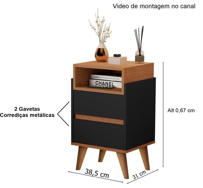 Imagem de Kit 2 Mesas de Cabeceira Pés palito 2 gavetas Verona Preto / Nature - Comprar moveis de casa