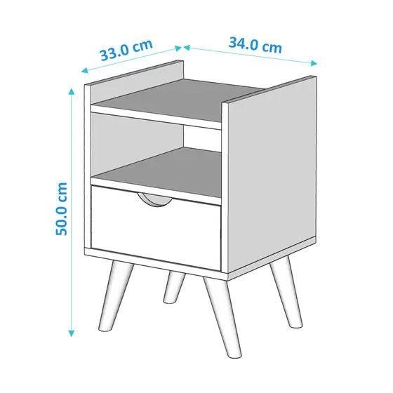 Imagem de Kit 2 Mesas De Cabeceira Quarto Retrô Pés Palito Com Nicho e 1 Gaveta - Classic Decor - Cor: Freijó - Lojas K7