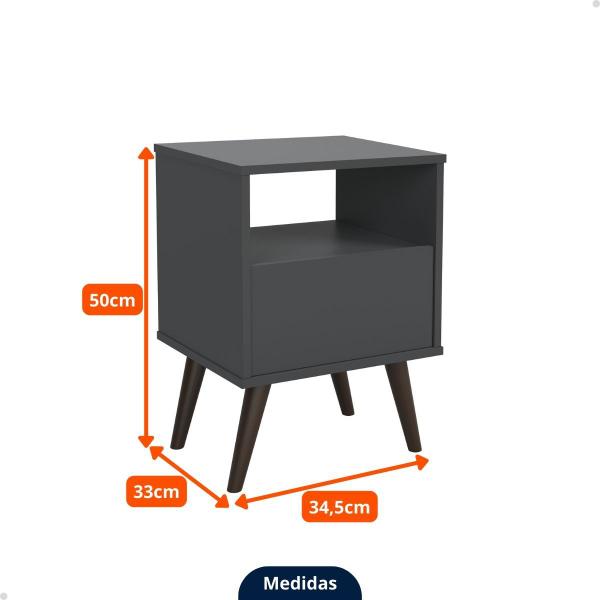 Imagem de Kit 2 Mesas de Cabeceira Retrô 1 Gaveta - Cinza - Mod.1227