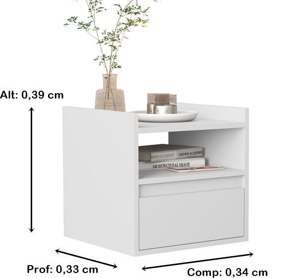 Imagem de Kit 2 Mesas de Cabeceira suspensa com porta basculante Muranna Cor Branco - Comprar Moveis em Casa