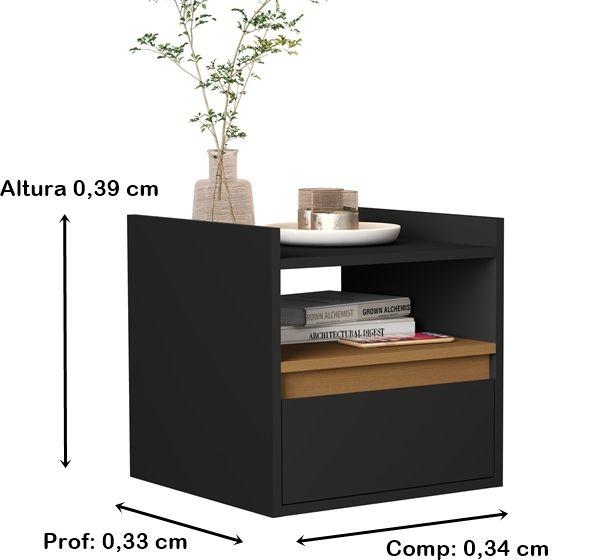 Imagem de Kit 2 Mesas de Cabeceira suspensa com porta basculante Muranna Plus Cor Preto / Nature - Comprar Moveis para sua Casa