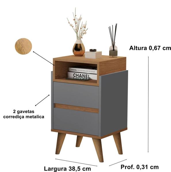 Imagem de Kit 2 Mesas de Cabeceira Veridiane Pés Palito 2 Gavetas Cores - Comprar Moveis em Casa