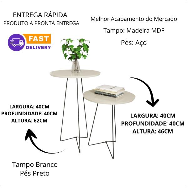 Imagem de Kit 2 Mesas de Canto Redonda Industrial Pés Ferro Preto