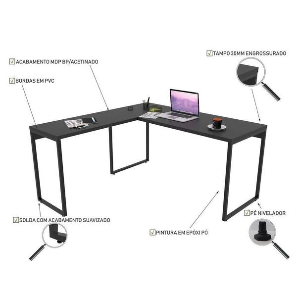 Imagem de Kit 2 Mesas de Escritório em L Estilo Industrial Preto Onix