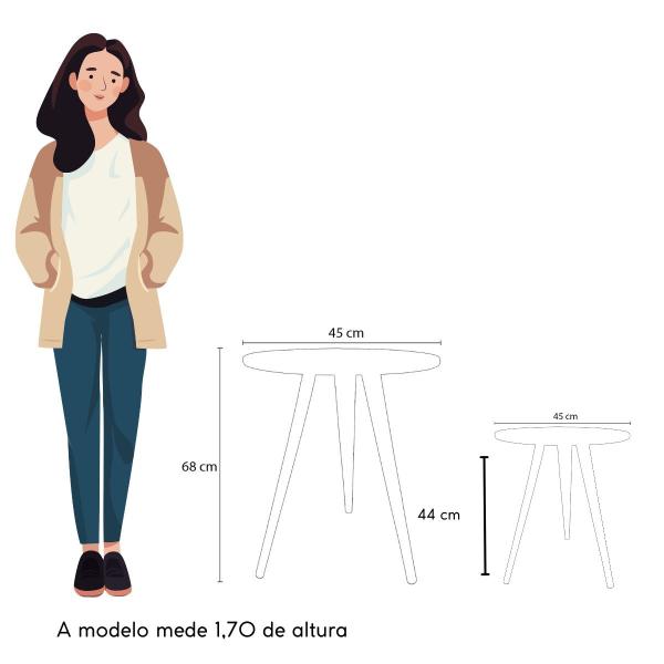 Imagem de Kit 2 Mesas Lateral de Canto Apoio Redonda Karina 44 e 68 cm