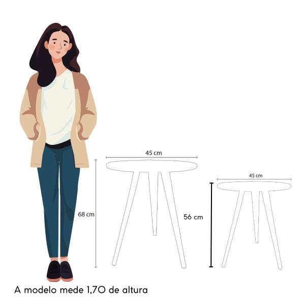 Imagem de Kit 2 Mesas Lateral de Canto Apoio Redonda Karina 56 e 68 cm