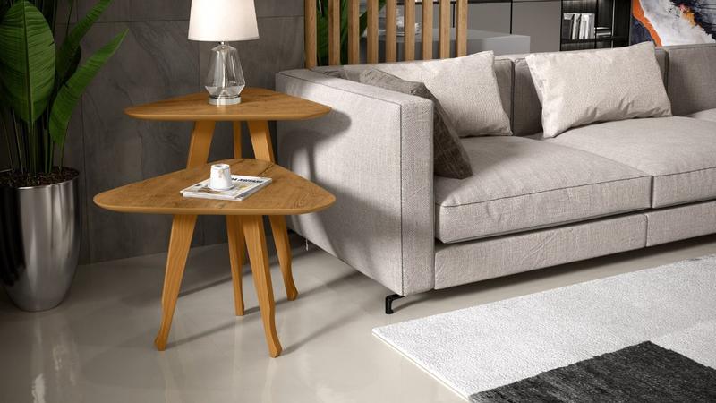 Kit 2 Mesas Lateral e Apoio 3 Pontas Pés Madeira cor Freijó - Comprar Móveis em Casa