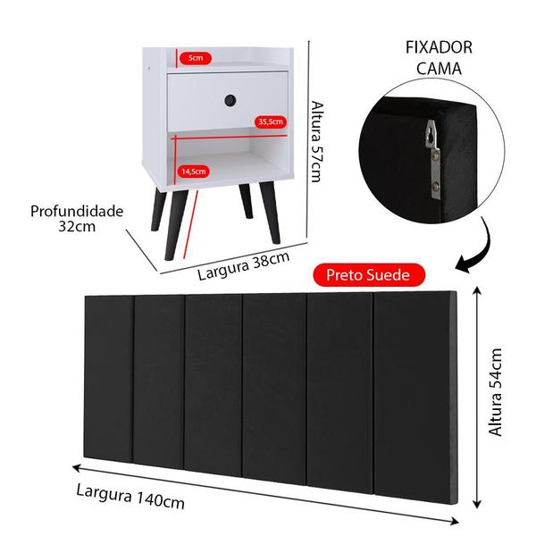 Imagem de Kit 2 Mesinhas Apoio Decore Gaveta Pés Retrô Cabeceira Suspensa Júlia Cama Box Casal 1,40 - Lojas RPM