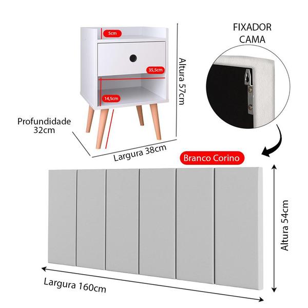 Imagem de Kit 2 Mesinhas Apoio Decore Gaveta Pés Retrô Cabeceira Suspensa Júlia Cama Box Casal 1,60 - Lojas RPM