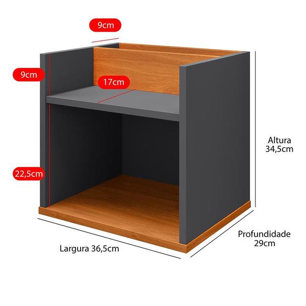 Imagem de Kit 2 Mesinhas Decorativas Quarto Mesa de Cabeceira Madri Suspensa Divisória Organizadora Nicho - Cinza/Cinamomo - RPM Móveis