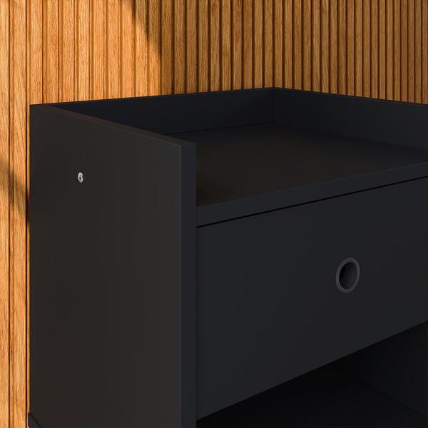 Imagem de Kit 2 Mesinhas Decore Preto Nicho Porta Objetos Cabeceira Suspensa Júlia Cama Box Casal 1,60 Suede - Lojas RPM 