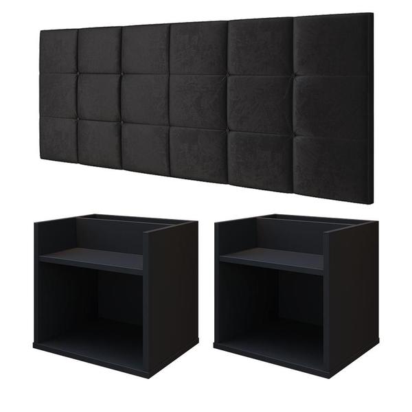 Imagem de Kit 2 Mesinhas Parede Madri Canto Cabeceira Modular Almofadada Bia Cama Box Queen Decoração Quarto