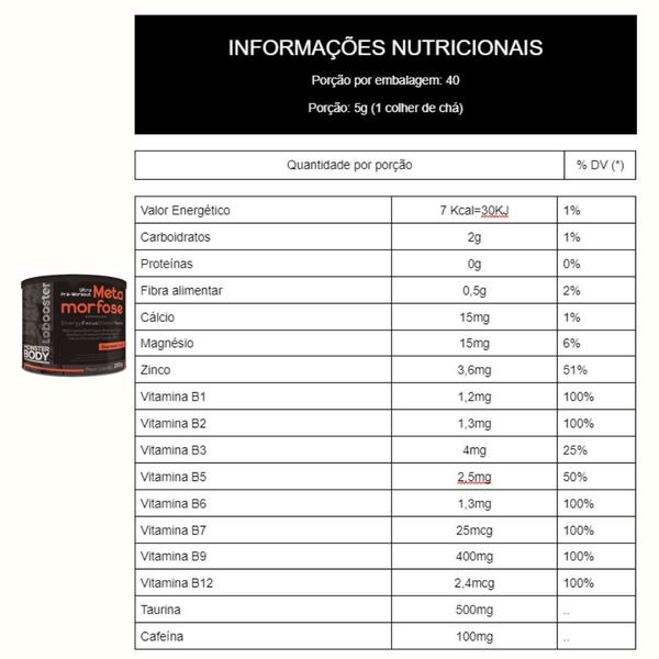 Imagem de Kit 2 Metamorfose Pré-treino Efervescente Workout Sabor Guaraná 200g Monster Body