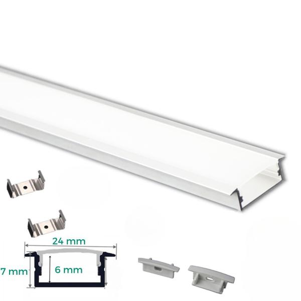 Imagem de Kit 2 Metros de Perfil Luminaria para Fita Led de Embutir em Alumínio com Difusor Slim 100x2,4cm Para Marcenaria Alvenaria Casa Apartamento