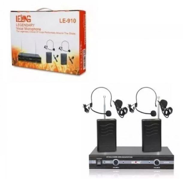 Imagem de Kit 2 Microfone Lelong Le-910 Vhf Sem Fio Auricular Cabeça Lapela 