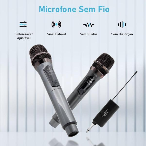 Imagem de Kit 2 Microfone Sem Fio Profissional Uhf Led Com Receptor Ec