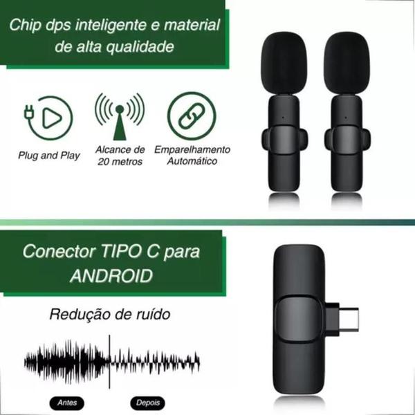 Imagem de Kit 2 Microfones Lapela Sem Fio Compatível/ Tipo C Cor Preto