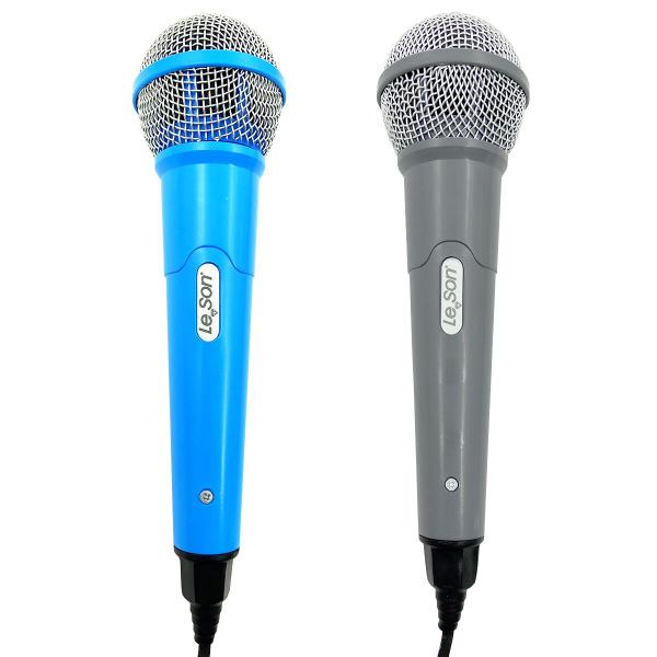 Imagem de Kit 2 Microfones Para Karaoke Igreja Bar Com Cabo Cinza Azul