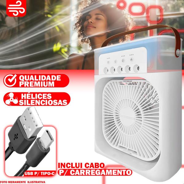 Imagem de Kit 2 Mini Ar Condicionado Ventiladores Climatizados Branco Portáteis Agua E Gelo Com Led Portátil