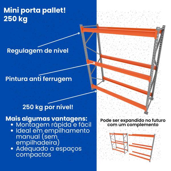 Imagem de Kit 2 mini porta pallet 250 kg 180x200x60 (CxLxP) cinza com laranja bandejas mdf branco mini porta palete mini porta pallets paletes