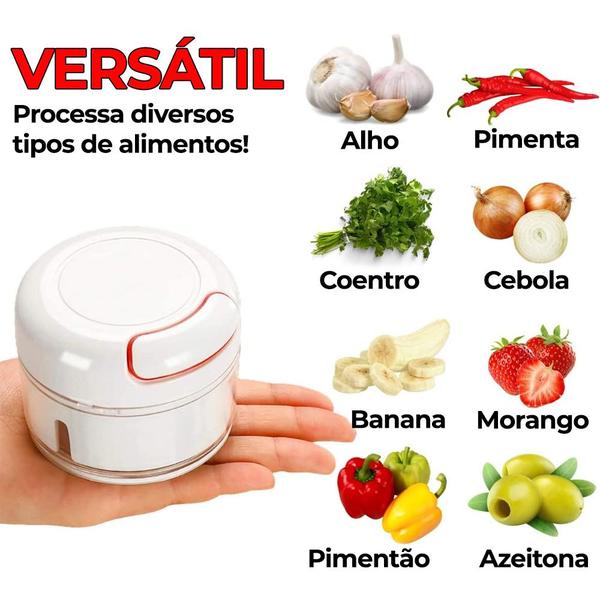 Imagem de Kit 2 Mini processadores de Alimentos 170ML Manual Triturador Fatiador Picador Legumes Tempero 3 Lâminas Inox SQ-4216