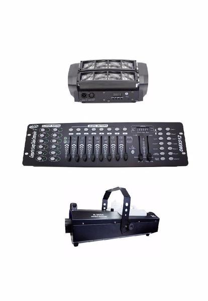 Imagem de Kit 2 Mini Spider 8X5W + Maquina De Fumaça 3000W + Dmx 512