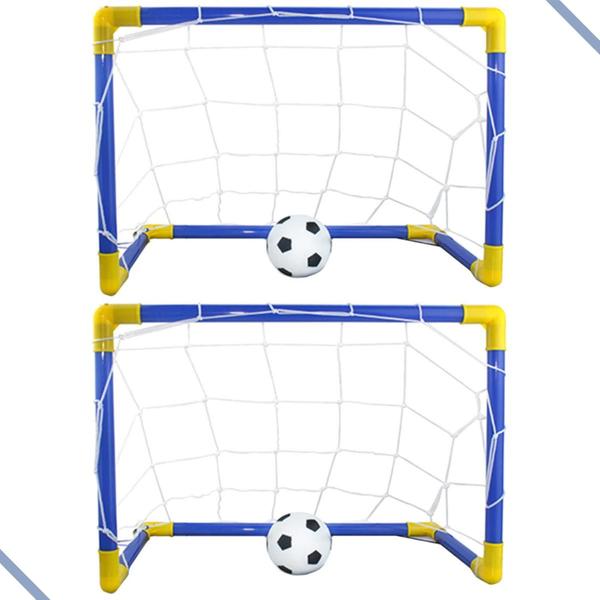 KIT 2 Mini Trave de Futebol Infantil Mini Gol Goleira de Plástico C/ Bola E Bomba