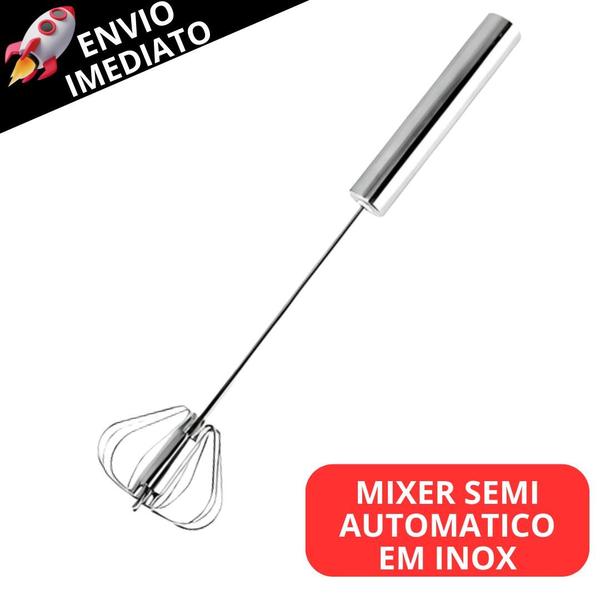 Imagem de Kit 2 Mixer Semi Automático Giratório em Inox Misturador de Ingredientes Mexer Ovos Gema Chantilly