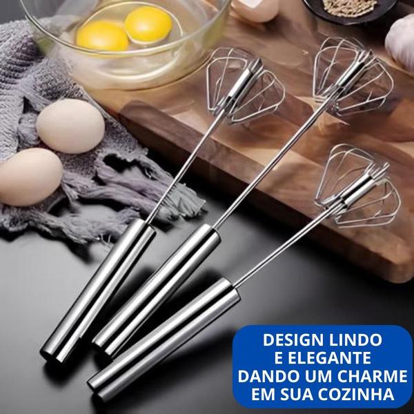 Imagem de Kit 2 Mixer Semi Automático Giratório em Inox Misturador de Ingredientes Mexer Ovos Gema Chantilly